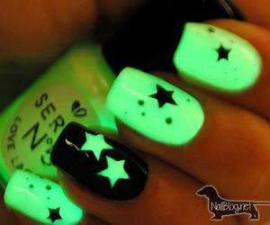 Neon Green And Black Star Nails
