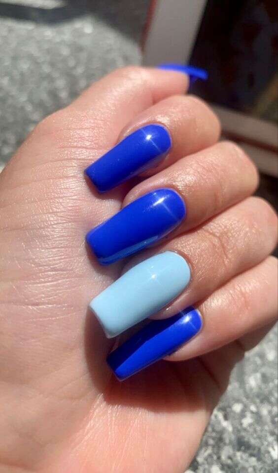 Neon & Baby Blue Medium Nail Polish Style