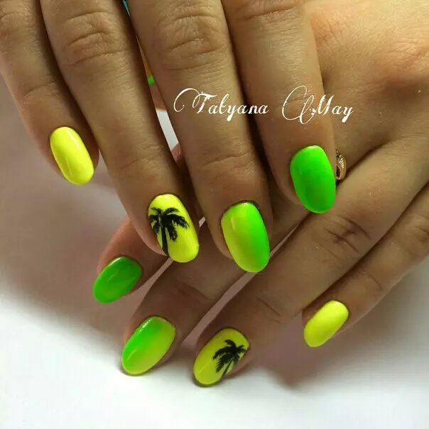 Neon Green & Black Summer Beach Nails