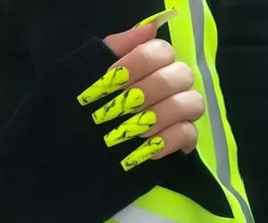 Neon Green And Black Shape Long Nails