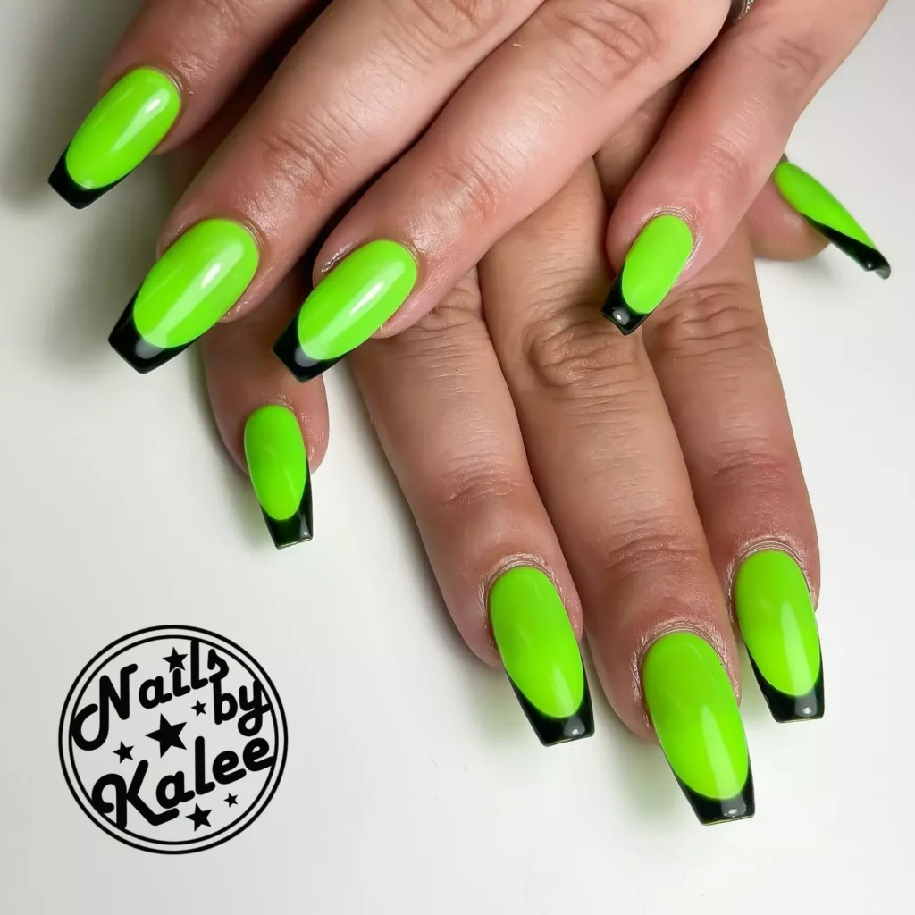 Neon Green & Black Halloween French Nails