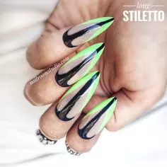 Neon Green & Black French Gel Polish Nails