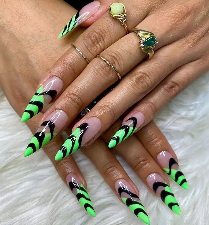 Neon Green & Black Zebra Design Nails