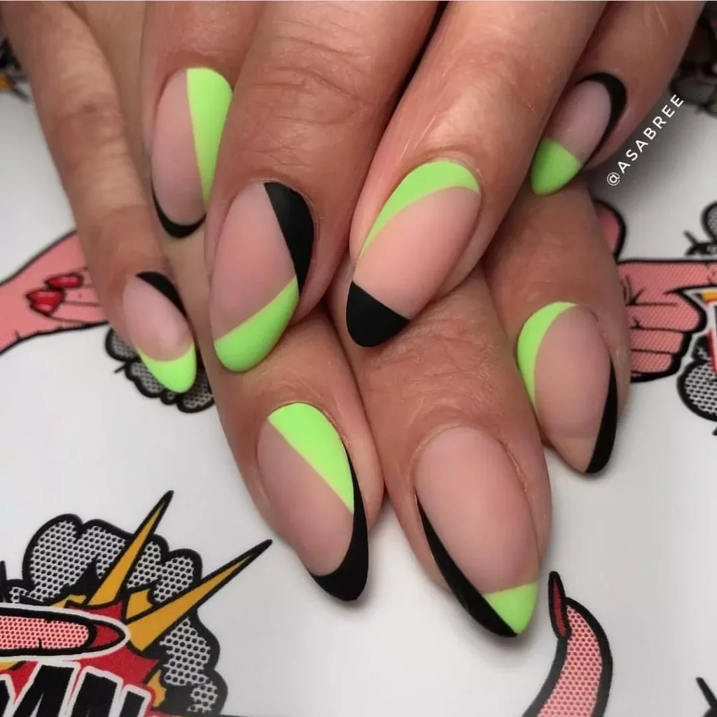 Neon Green & Black Glam Nails