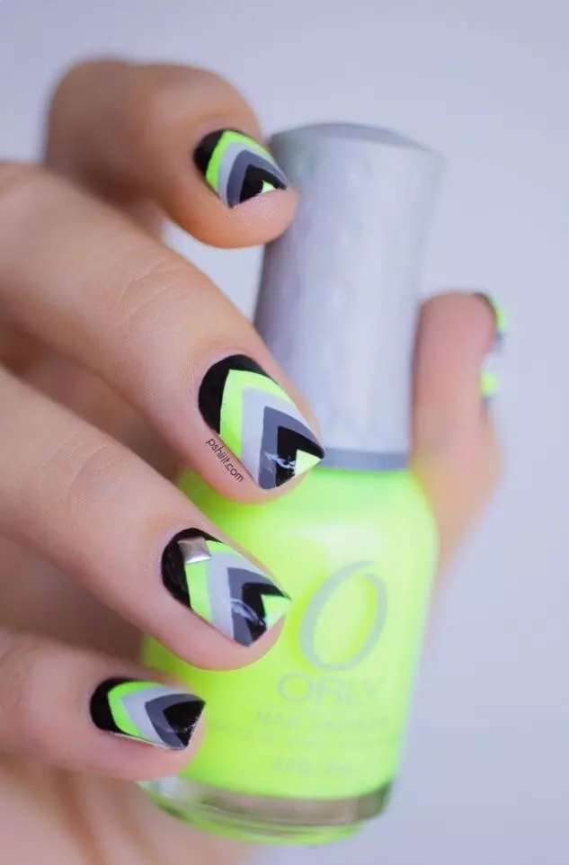 Neon Green & Black Stepped Nails