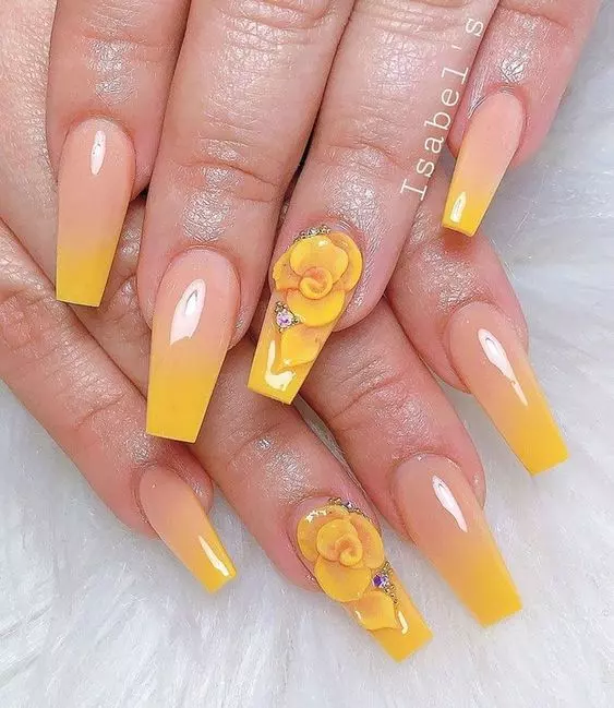 Yellow Tips Coffin Acrylic Nails
