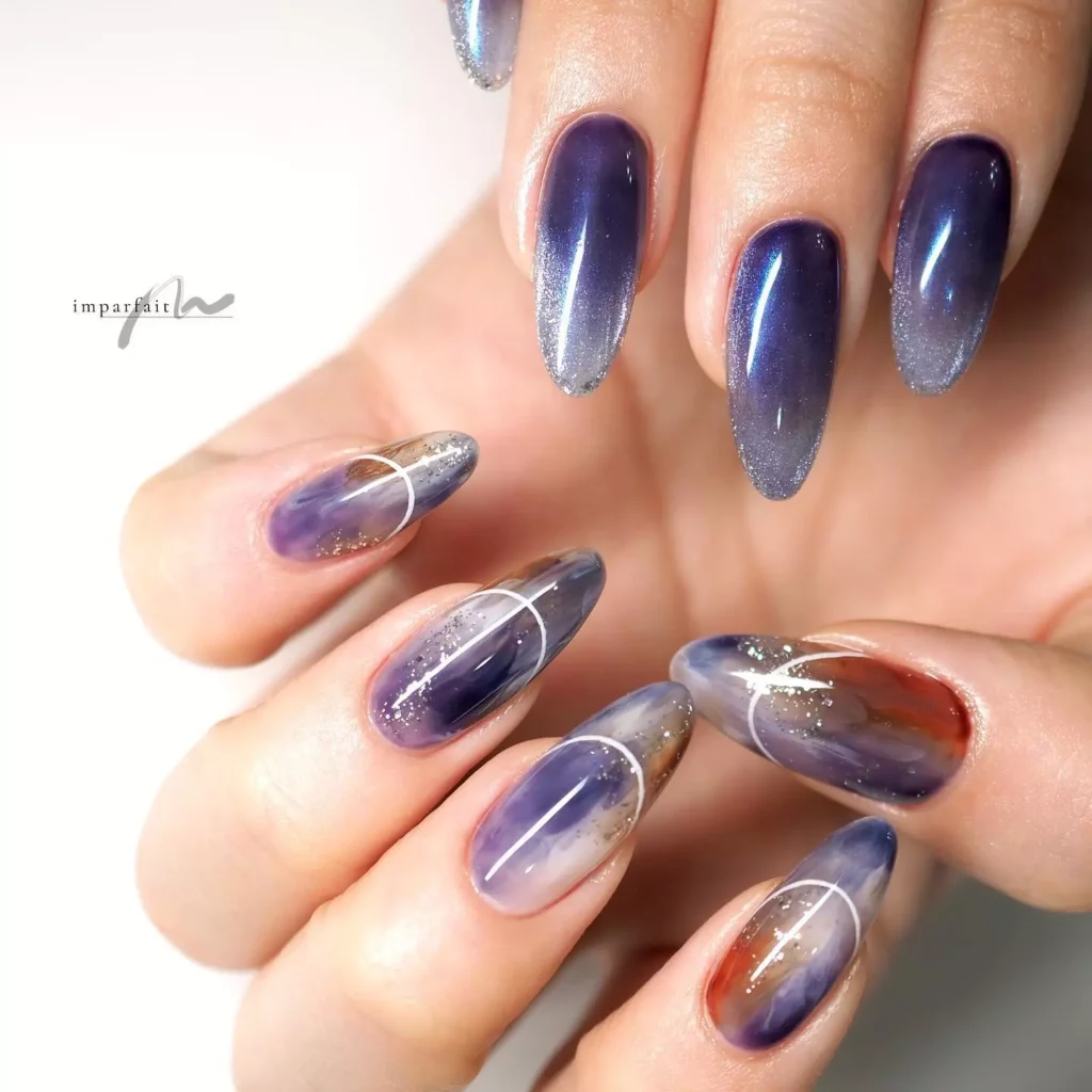 Watery Blue Marble Nail Designs