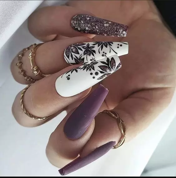 Colorful White and Purple Nails