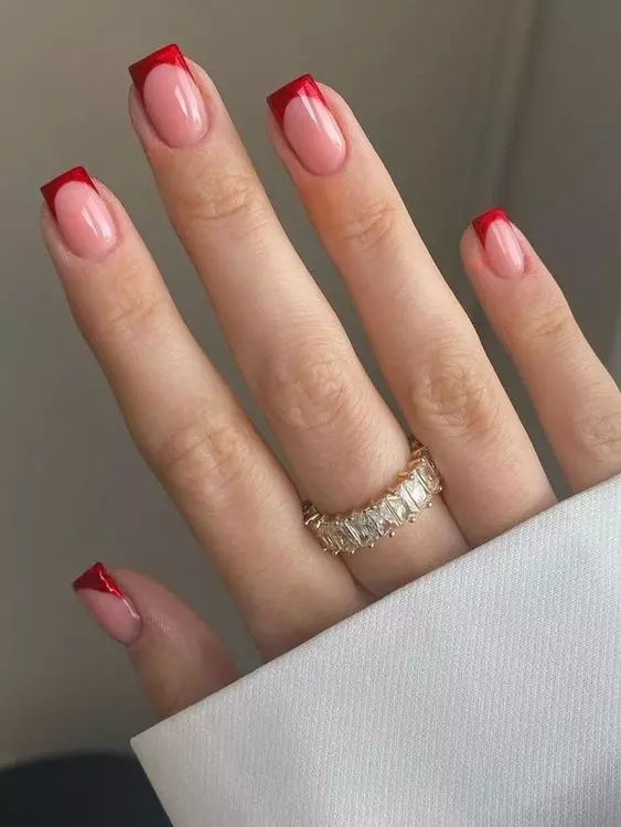 Extreme French Manicure With a Touch of Red