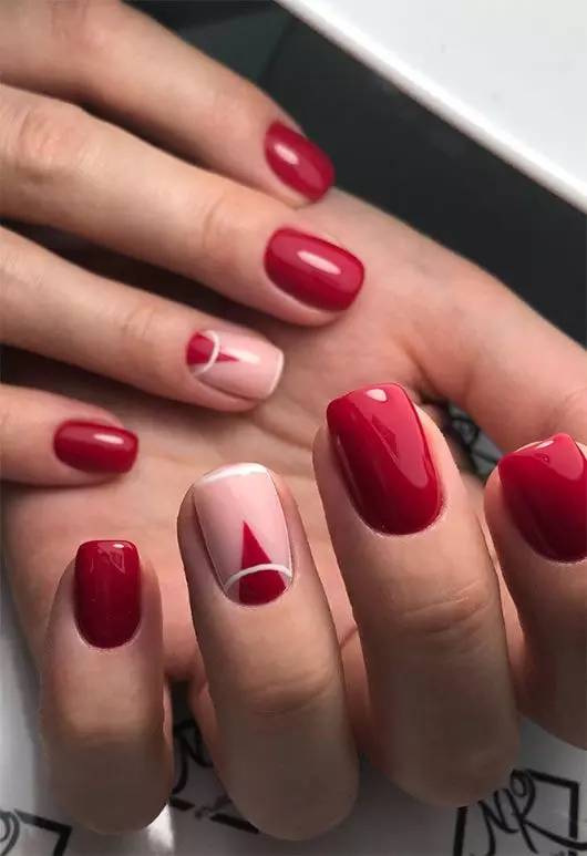 Bright Red and Oxblood Red Edgy Manicure