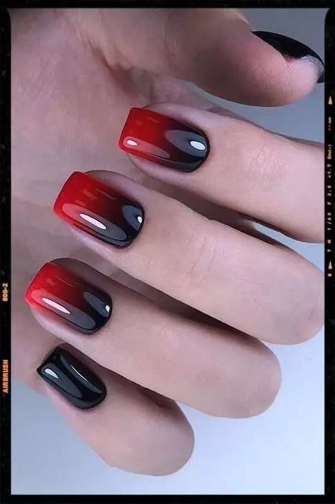 Red and Oxblood Ombre Coffin Nails