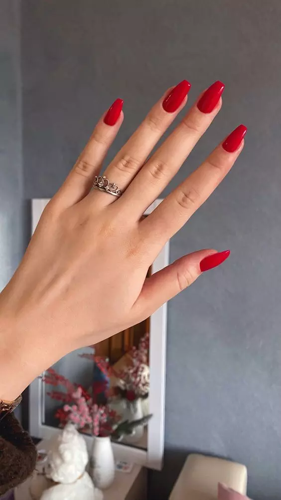Basic Red Short Nails With a Small Twist