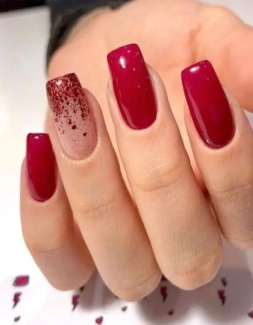 Chunky 1Red Glitter and Short Nail Manicure