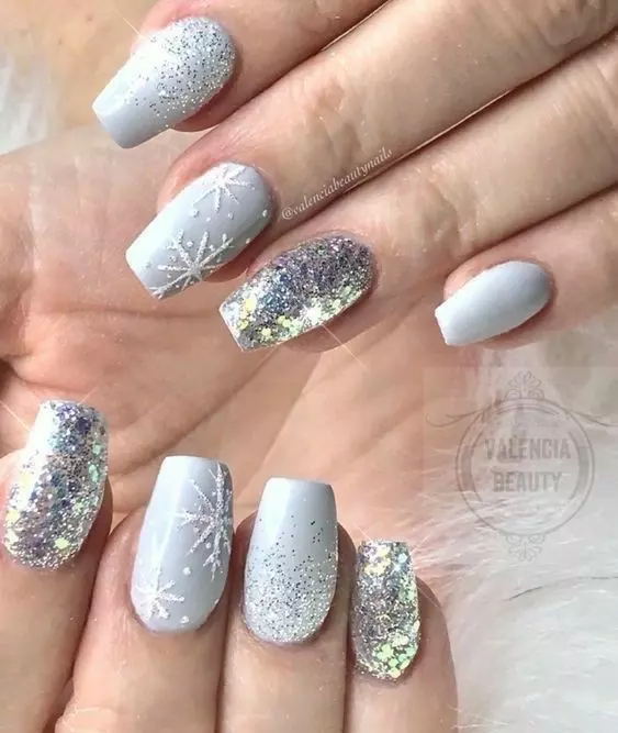 Gray Nails With Glitter 