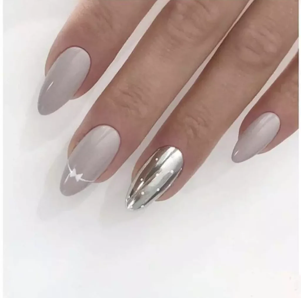 Silver Acrylic Nails 