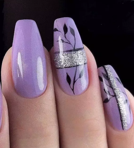 Purple Nails With Silver Sparkle