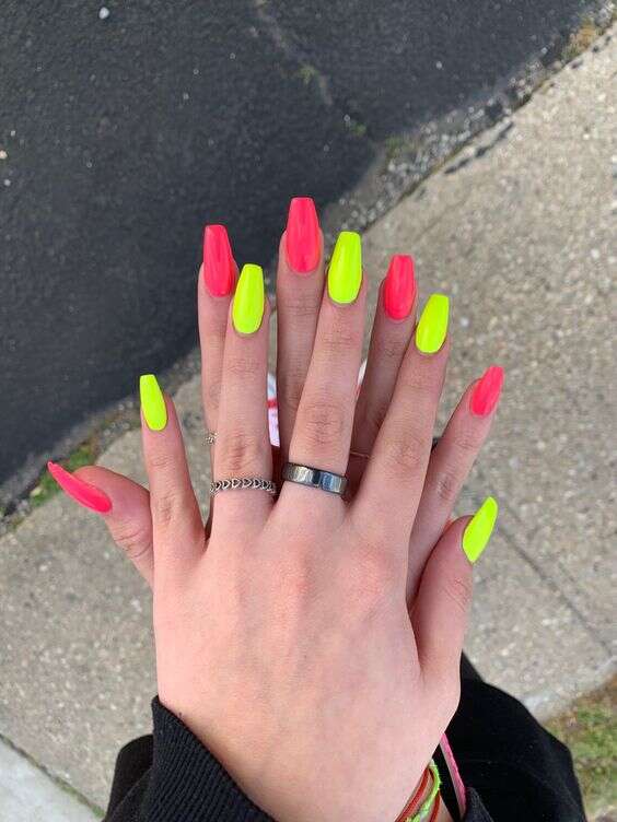 Classic Pink And Yellow Nails
