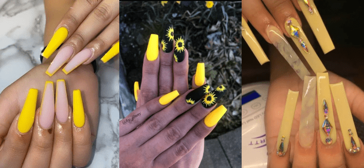 40 Glitter Yellow Acrylic Nails, a Fashion Statement!